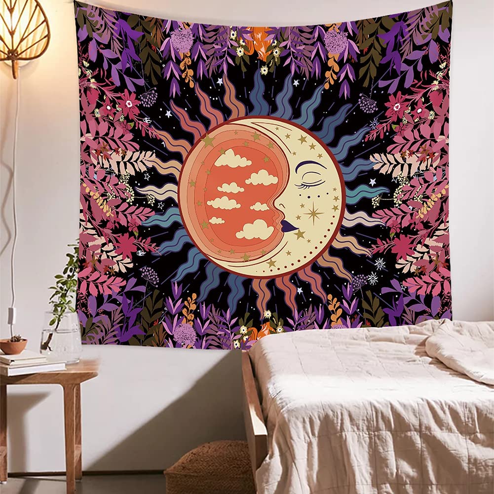 Burning Sun and Moon Tapestry, Floral  Wall Hanging,  Vines Tapestries, Vintage Tapestry, Mystic Tapestry, Hippie Wall Tapestry ,Tarot Cloth