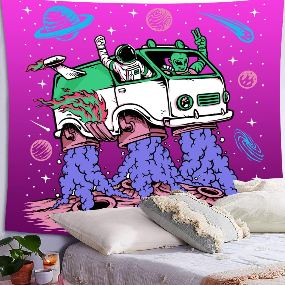 Alien Tapestry ,Trippy Psychedelic Wall Hanging , Astronaut Fantasy Space Tapestry, UFO Wall Hanging, Galaxy Planet Wall Art for Bedroom