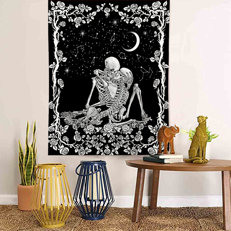 Skeleton Tapestry, Kissing Lovers Wall Art , The Kissing Lovers Wall Hanging ,Black and White Tapestry, Tarot Card Cloth, Bed Room Decor