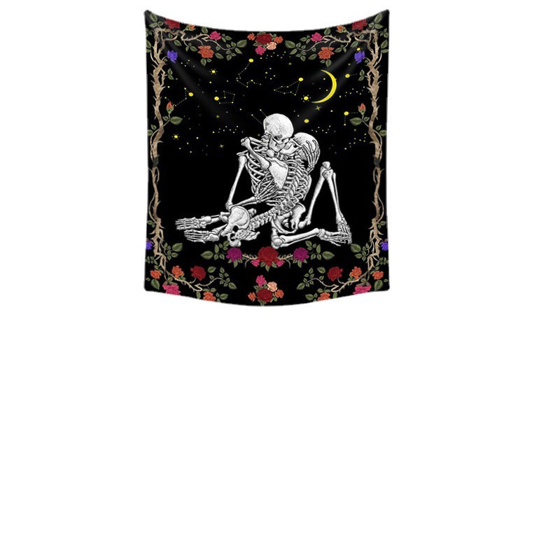 The Kissing Lovers Tapestry, Skull Rose Tapestry  ,Black Tarot Skeleton Wall Hanging  ,Tarot Cloth, Hippie ,Goth, Couple for Bedroom, Dorm