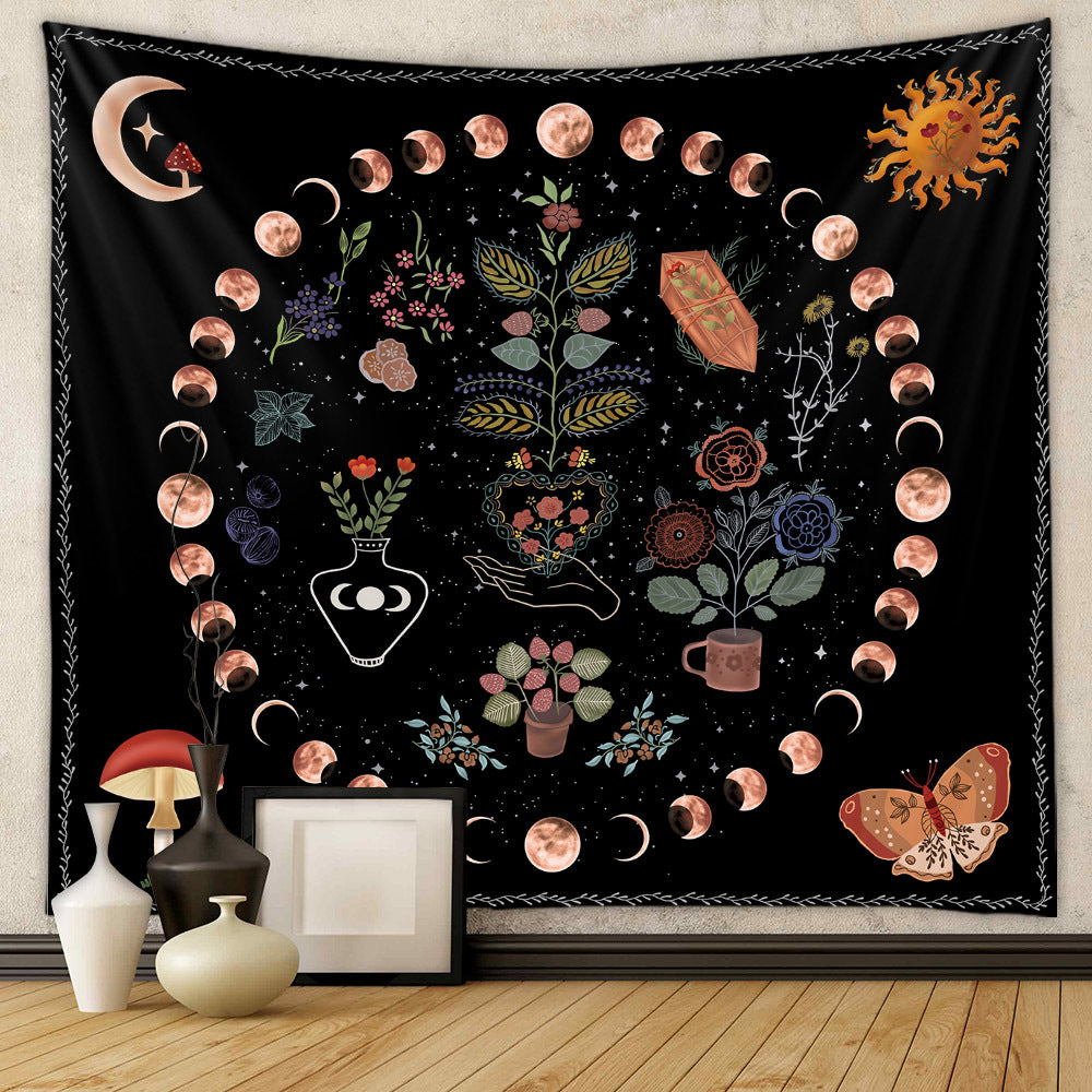Bohemian Tapestry , Moon Phases Wall Hanging, Moon Wall Tapestry, Botanical Tapestry, Celestial Art, Tarot Tapestries, Dorm Cover,  Décor