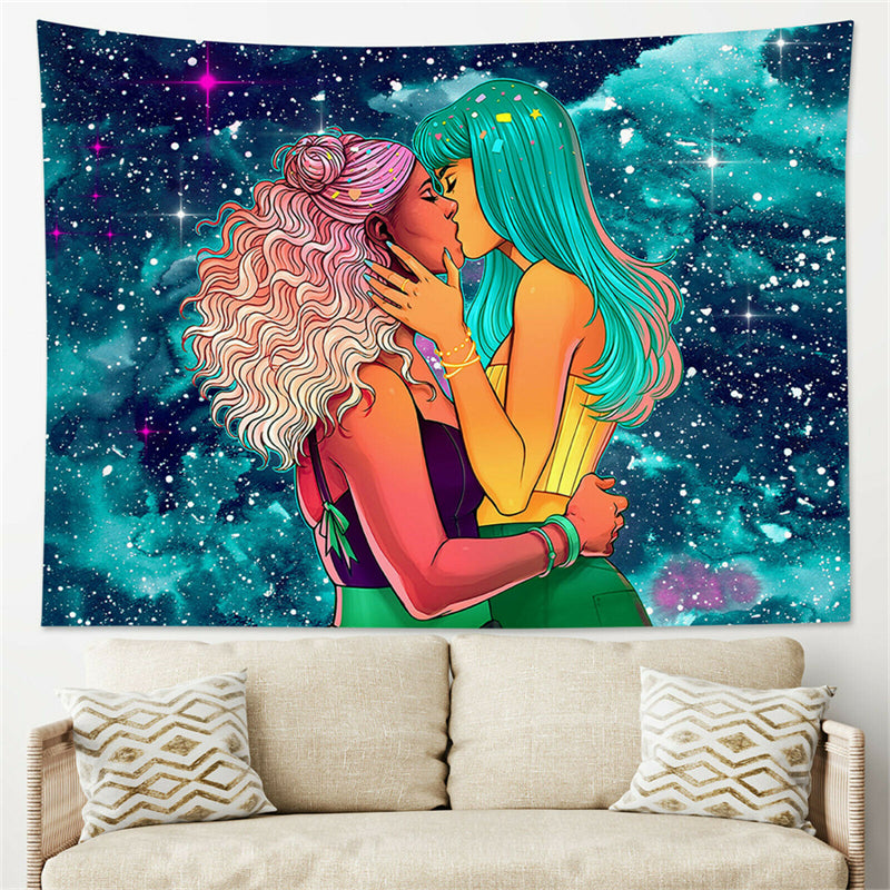 Lesbian Tapestry , LGBT Flag,  Girl Kissing Sexy , Girlfriend Love, Guy Love Wall Art , Rainbow Wall Hanging,  For Bedroom Living Room Dorm