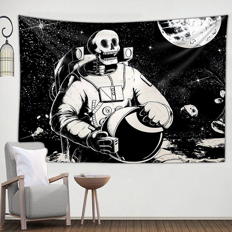 Skeleton Tapestry, Astronaut in Space Wall Tapestry , Skull Wall Hanging  , Black and White Moon Star, Hippie ,Goth,  for Bedroom, Dorm