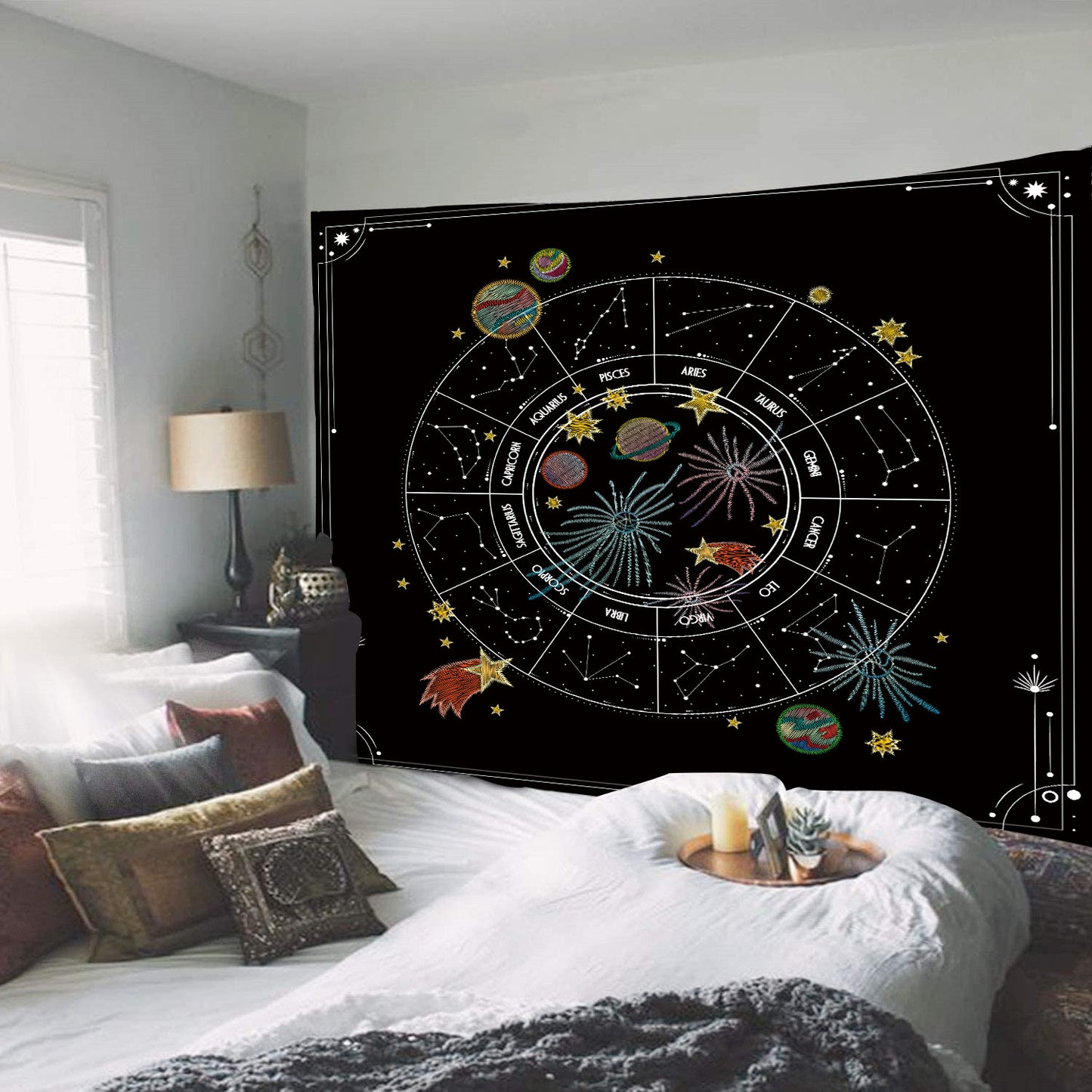 Zodiac Tapestry, Constellation Tapestry, Astrology Wall Hanging, Tarot Tapestries , Sun and Moon Stars,  Hippie Celestial Spiritual Decor