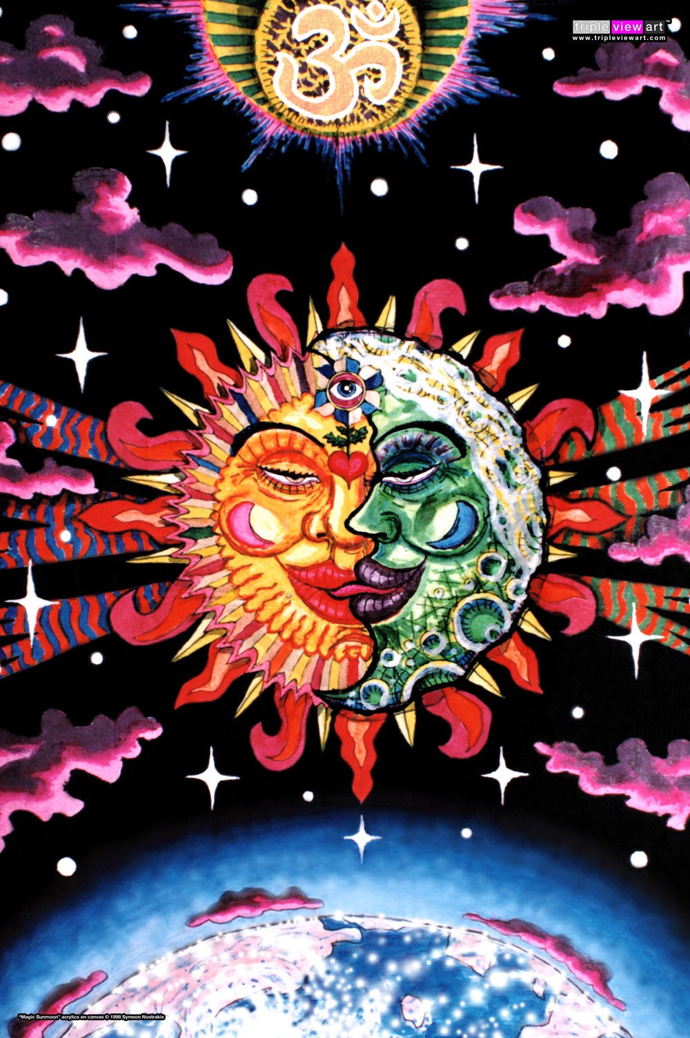 Fluorescent Tapestry ,  Sun and Moon Tapestry, Tarot Wall Hanging,  Psychedelic  Trippy, Hippie Tapestries Poster Art  for  Home Dorm Décor