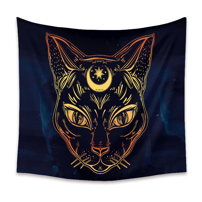 Black Cat Animal Tapestry , Witchcraft Wall Art, Witchcraft Room Decor,Bedroom Home Wall Covering, Gift for Cat Lover, Kitten  art