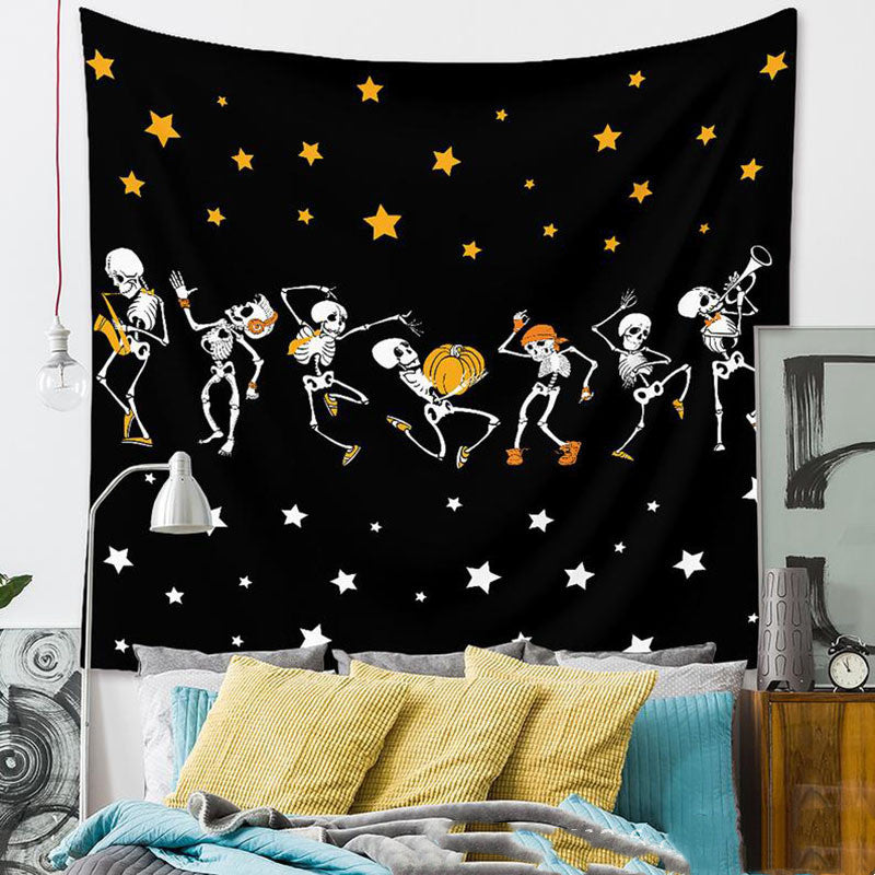 Rock Band Skeleton Tapestry, Dancing Skull Tapestry  Stars Aesthetic Black Funny Spiritual Wall Tapestry for Bedroom Living Room Dorm Decor