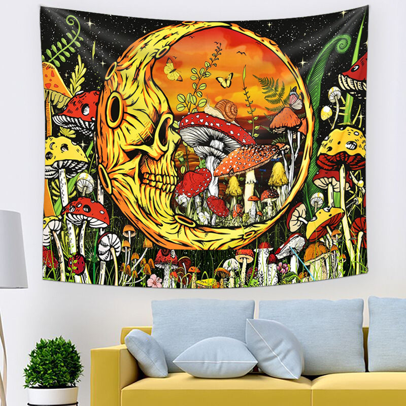 Moon Tapestry, Trippy Mushroom Tapestry , Snail and Moth Butterfly Wall Hanging  ,Tarot Cloth, Hippie ,Goth, for Bedroom, Dorm, Living Room