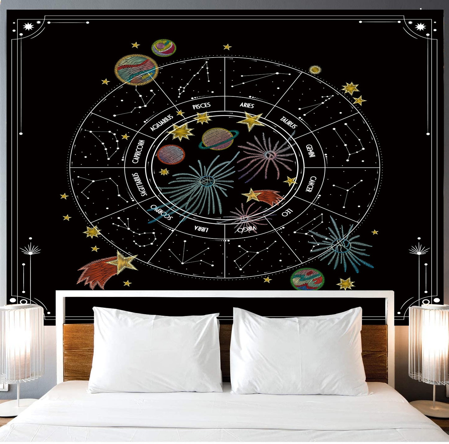 Zodiac Tapestry, Constellation Tapestry, Astrology Wall Hanging, Tarot Tapestries , Sun and Moon Stars,  Hippie Celestial Spiritual Decor