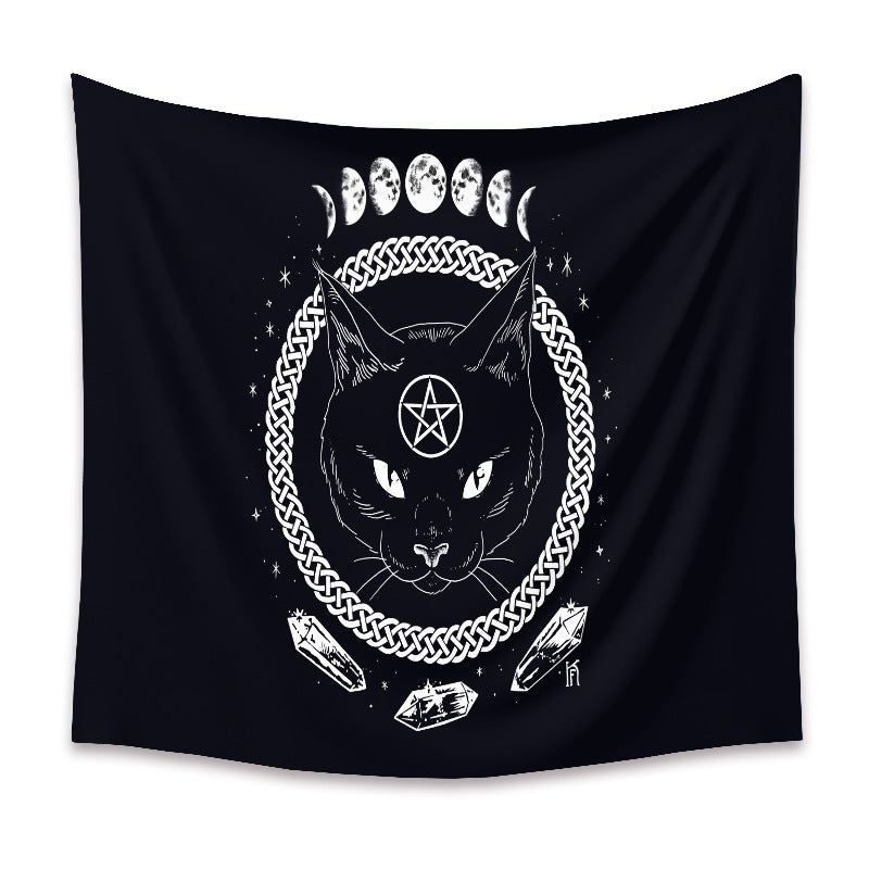 Black Cat Animal Tapestry , Witchcraft Wall Art, Witchcraft Room Decor,Bedroom Home Wall Covering, Gift for Cat Lover, Kitten  art