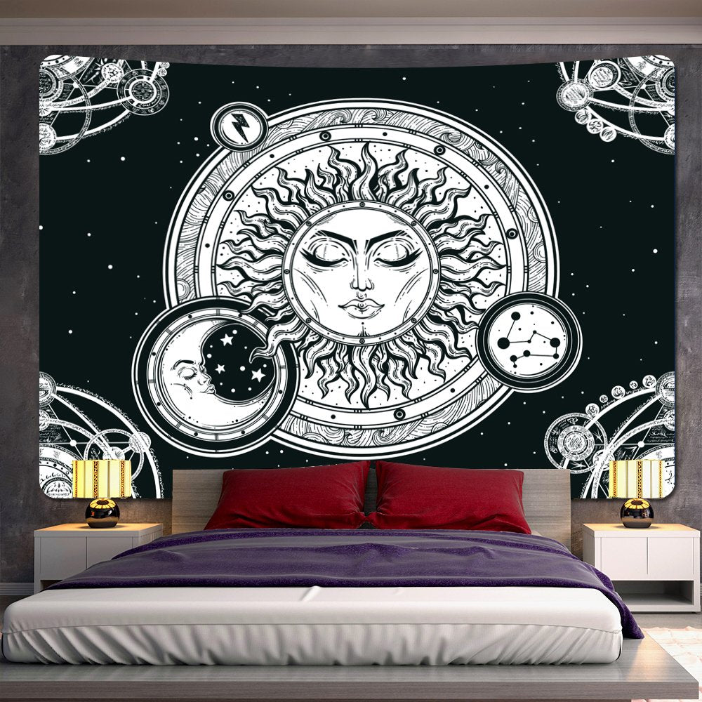 Sun and Moon Wall Art,  Tapestry Wall Hanging Black , Celestial Wall Art, Tarot Cloth, Astrology Poster ,Tapestries For Bedroom Living Room