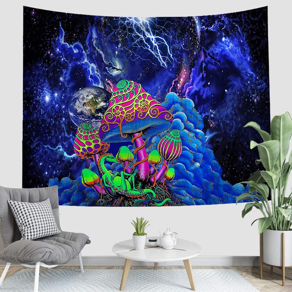 Mushroom Trippy Wall Tapestry Psychedelic Wall Hanging , Abstract Surreal Fantasy Space Tapestry, UFO Wall Hanging, Planet Wall Art