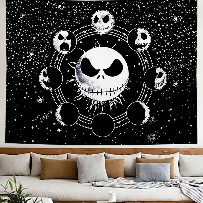 Jack Skellington  The Nightmare Before Christmas Tapestry, Skull Tapestry, Gothic Wall Hanging, Black and White Starry Sky Wall Tapestry