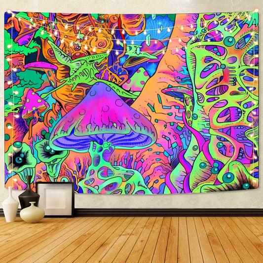 Psychedelic Mushroom Tapestry , Trippy Abstract  Hippie  Mushroom Wall Hanging,  Fantasy Forest Colorful Boho Decor For Living Room Bedroom