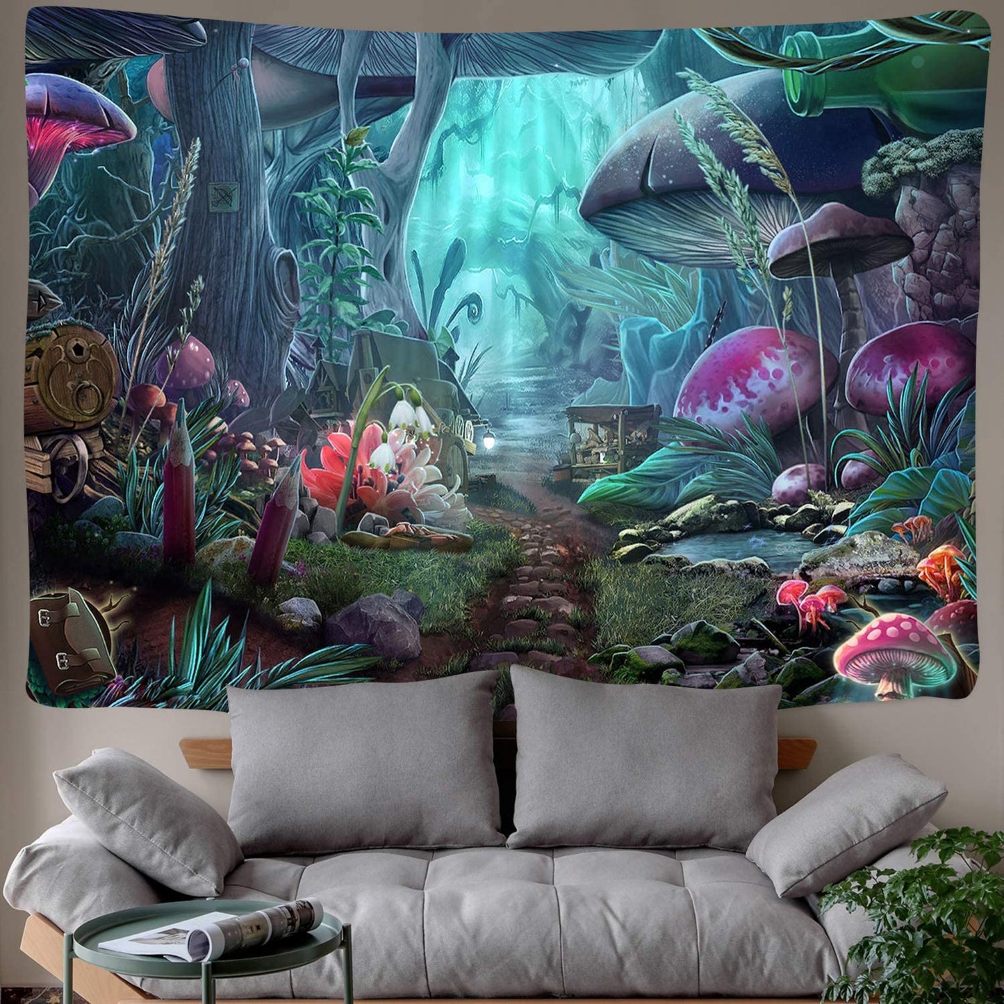 Mushroom Tapestry , Magic Forest Tapestries , Fairy Tale Jungle Wall Hanging, Trippy Wall Art, Psychedelic Poster for Living Room, Bedroom