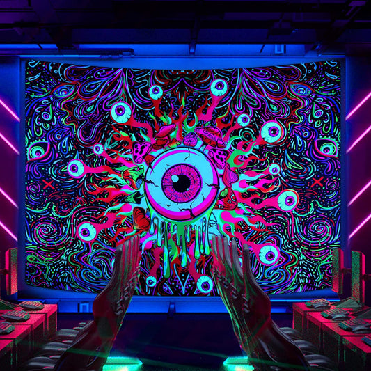 UV Reactive Eyes Tapestry, Trippy Tapestry Wall Hanging,  Blacklight Mushroom  ,Psychedelic Wall Art , Neon Aesthetic Tapestries for Party