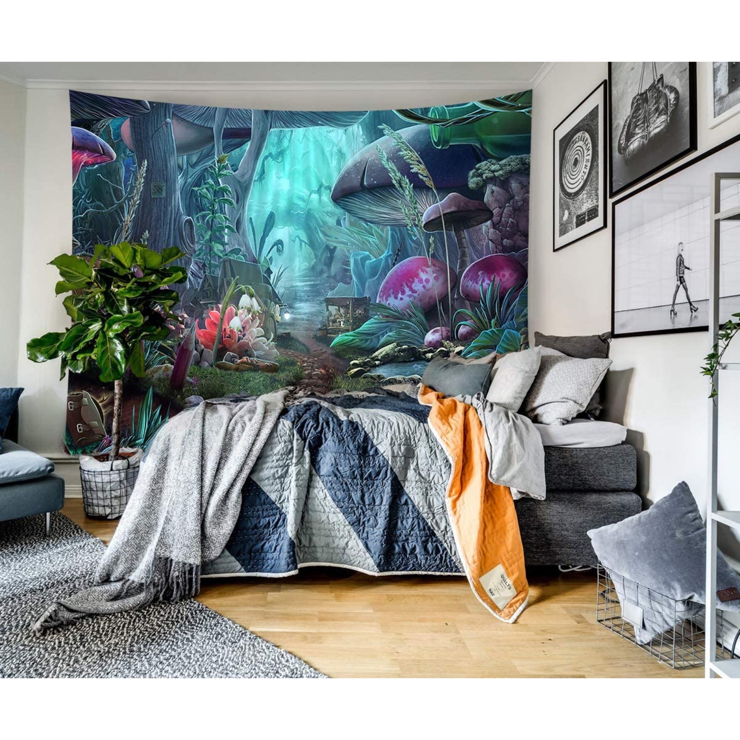 Mushroom Tapestry , Magic Forest Tapestries , Fairy Tale Jungle Wall Hanging, Trippy Wall Art, Psychedelic Poster for Living Room, Bedroom
