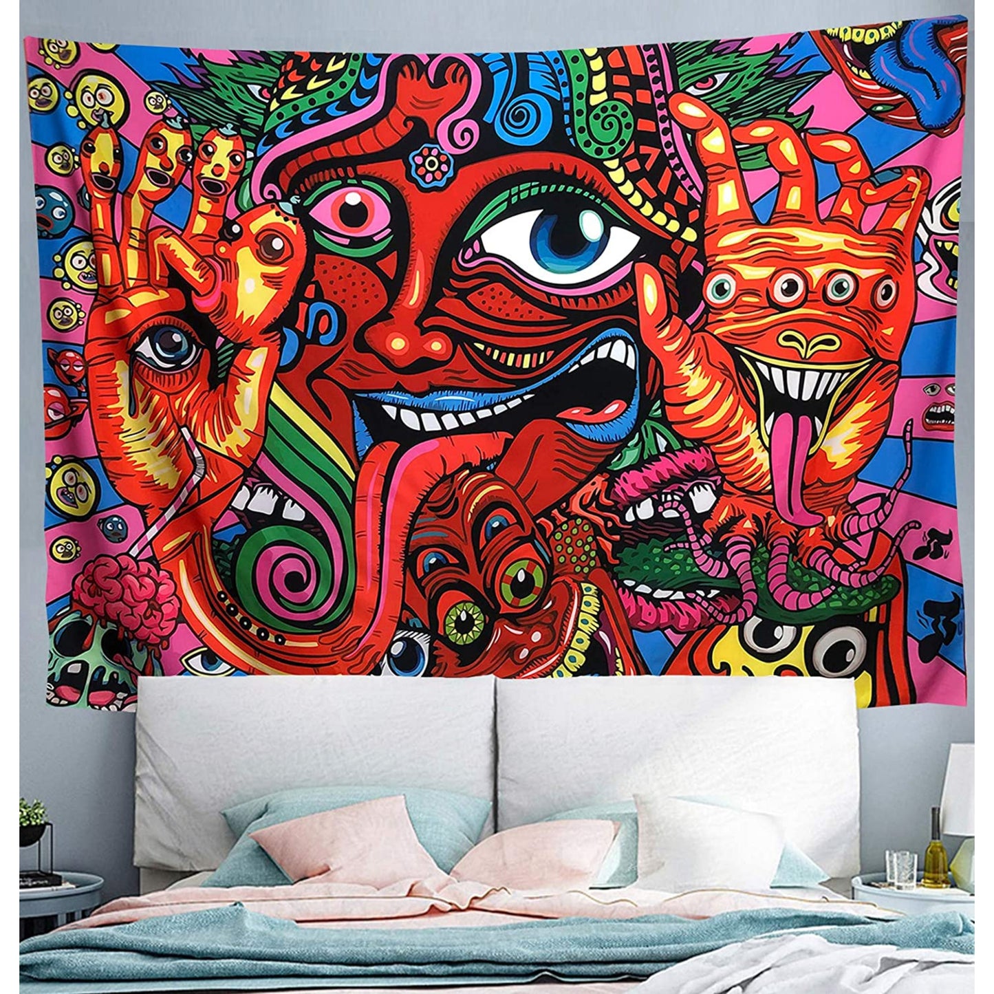 Trippy Tapestry Psychedelic Hippie Wall Hanging Colorful Arabesque Abstract Retro Monster  Art Fantasy Magical Fractal Tapestry for Bedroom