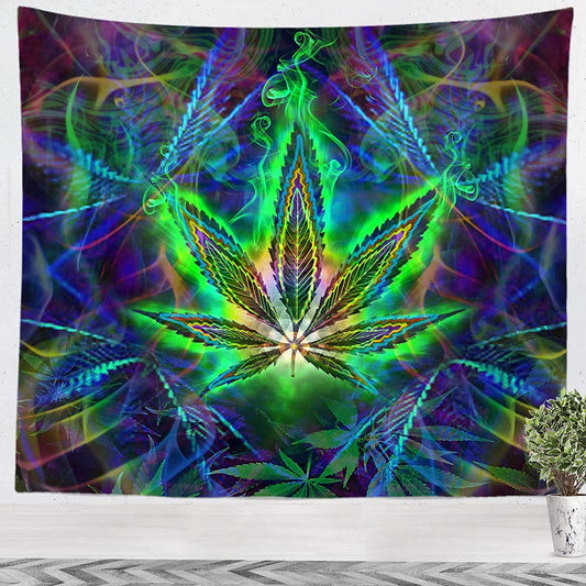 Trippy Tapestry Psychedelic Decor Hippie Home Decor Boho Wall Hanging Bohemian Tapestry Dorm Room Decor Aesthetic Wall Art Cool Tapestry Weed Leaf Design Nature-Inspired Art Wall Mount Art Polyester Tapestry Multipurpose Decor Indoor Outdoor Decor Unique Gift Colorful Wall Hanging Bedroom Decor Living Room Decor Witchy Decor Abstract Art