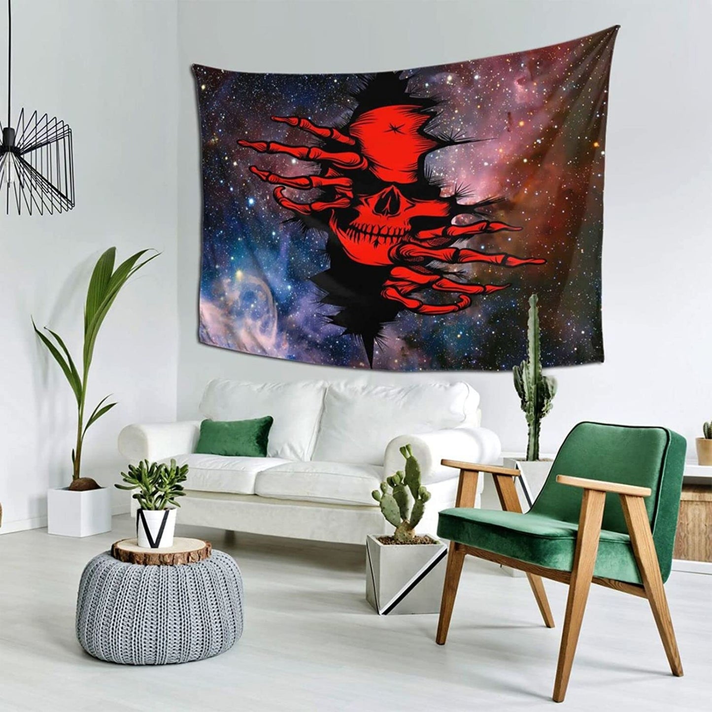 UV Reactive Blacklight Tapestry - Trippy Starry Skull Design - Psychedelic Skeleton Neon Posters Wall Hanging for Aesthetic Bedroom Décor