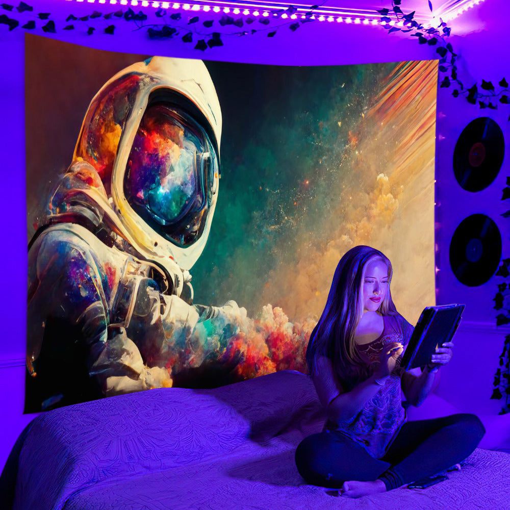Blacklight Astronaut Tapestry, Trippy Fantasy Outer Space Tapestry, Psychedelic Black light Galaxy Poster For Living Room Bedroom Dorm Décor