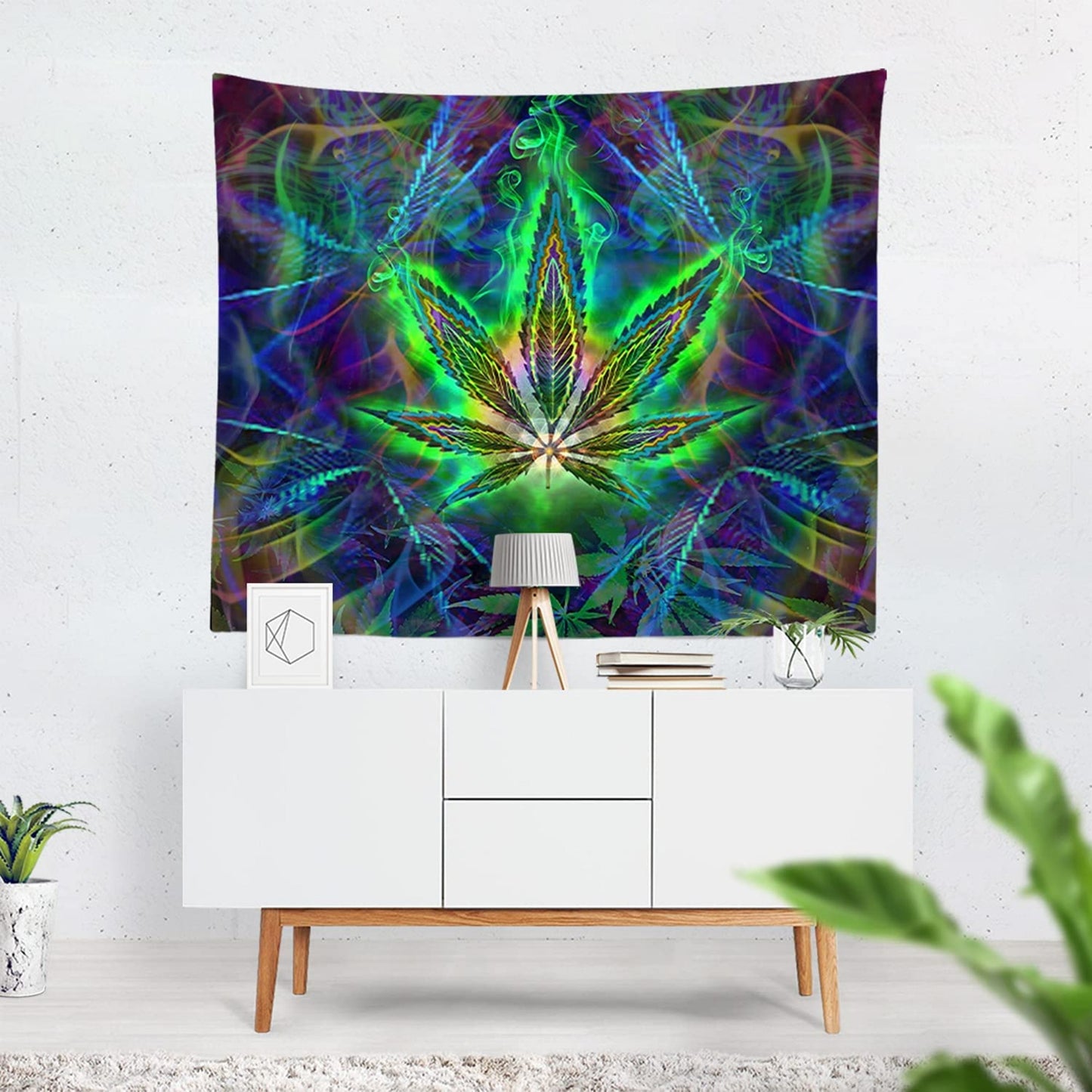 Trippy Weed Marijuana Leaf Tapestry: Psychedelic, Boho Cannabis Wall Hanging Decor, Dorm Room Art, Aesthetic  - Perfect Weed Lovers Gift