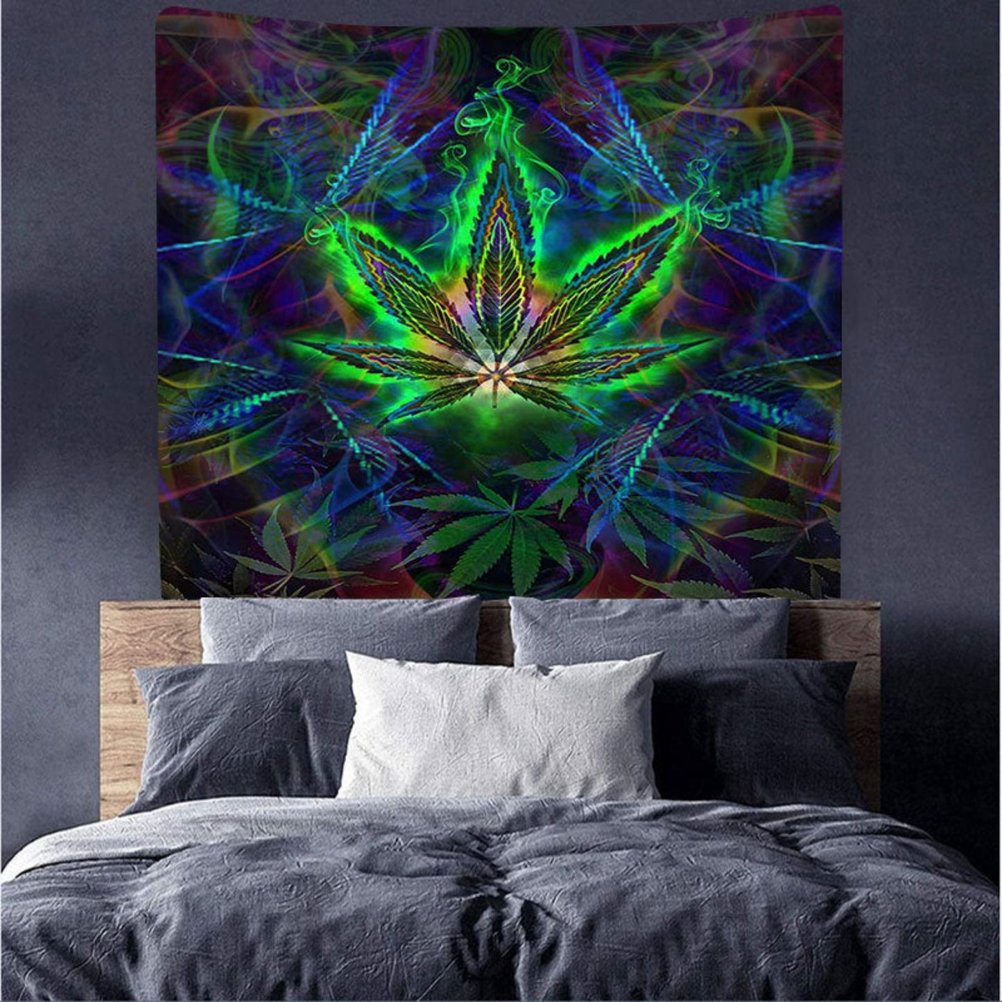Trippy Weed Marijuana Leaf Tapestry: Psychedelic, Boho Cannabis Wall Hanging Decor, Dorm Room Art, Aesthetic  - Perfect Weed Lovers Gift
