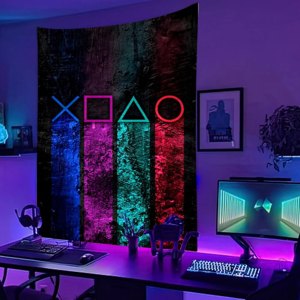Video Game Wall Hanging Tapestry, Funny Blacklight Tapestry, UV Reactive Tapestry, Video Game Poster, Game Room Décor Art for Boys, Girls