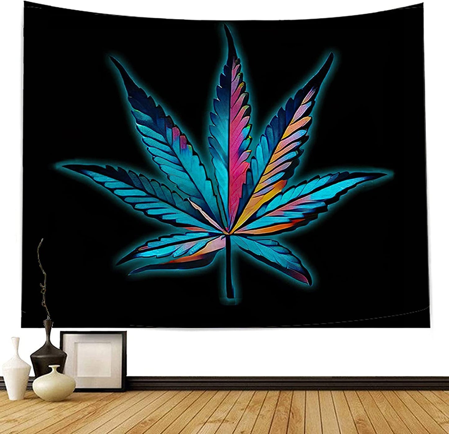 Marijuana Weed Leaf Tapestry, Cannabis Leaves Wall Hanging, Psychedelic Trippy Tapestry, Aesthetic Wall Art Decor for Bedroom Living Room