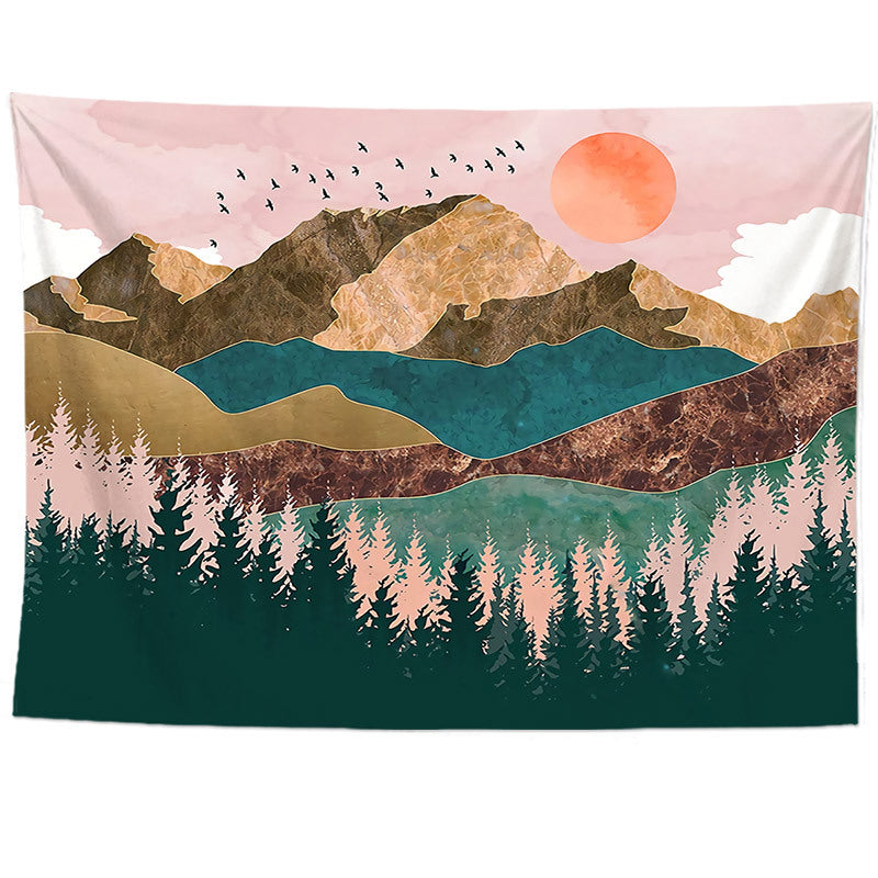 Mountain Tapestry, Scenery Wall Tapestry, Landscape Nature Tapestry Wall Hanging, Forest Pink Aesthetic Tapestry, Abstract Tapestry  Bedroom