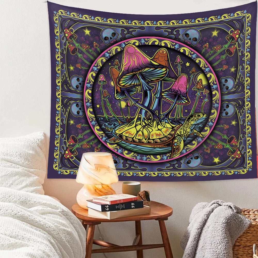 Psychedelic Trippy Mushroom Tapestry, Skull Tapestry Wall Hanging, Aesthetic Hippie Abstract Cool Fantasy Decor for Bedroom Living Room