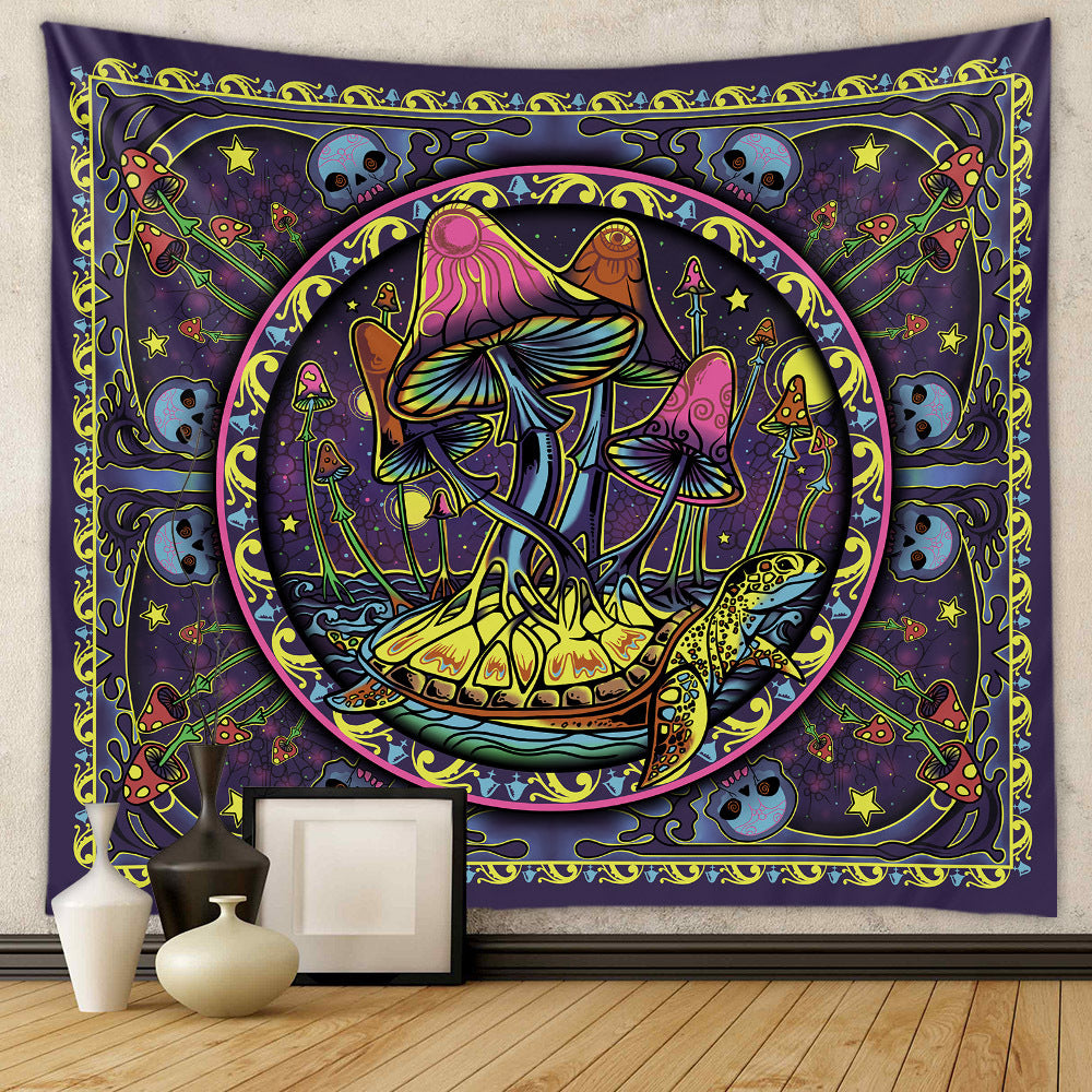 Psychedelic Trippy Mushroom Tapestry, Skull Tapestry Wall Hanging, Aesthetic Hippie Abstract Cool Fantasy Decor for Bedroom Living Room