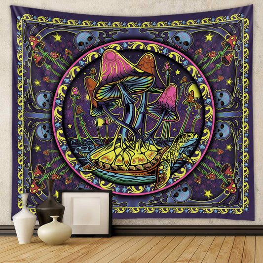 Psychedelic Trippy Mushroom Tapestry, Skull Tapestry Wall Hanging, Aesthetic Hippie Abstract Cool Fantasy Decor for Bedroom Living Room