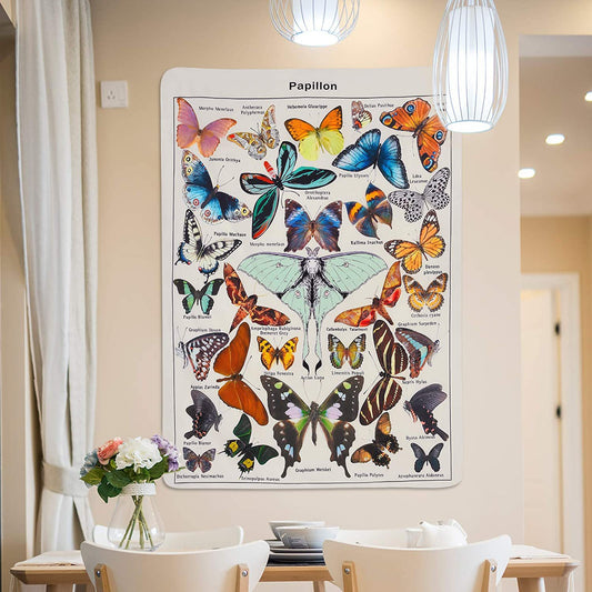 Papillons Butterfly Tapestry, Vintage Wall Hanging Mandala, Butterfly Chart, Butterfly Wall Art,  Adolphe Millot Poster
