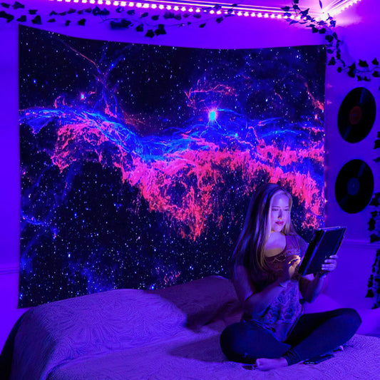 Black Light Tapestry, Space Tapestry, Starry Sky Wall Hanging, Psychedelic Galaxy Blacklight Poster, Trippy Uv Reactive