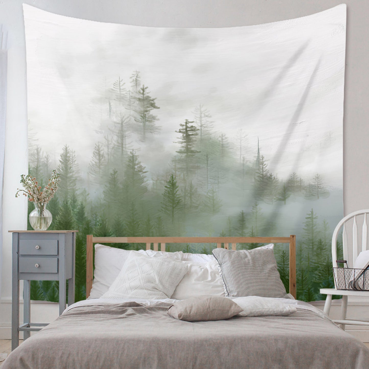 Misty Forest Art , foggy forest art, Forest Tapestry, Nature Tapestry, large dorm wall décor, psychedelic tapestry, for Bedroom Living Room