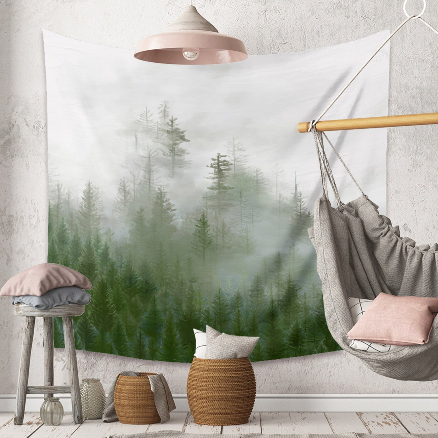 Misty Forest Art , foggy forest art, Forest Tapestry, Nature Tapestry, large dorm wall décor, psychedelic tapestry, for Bedroom Living Room