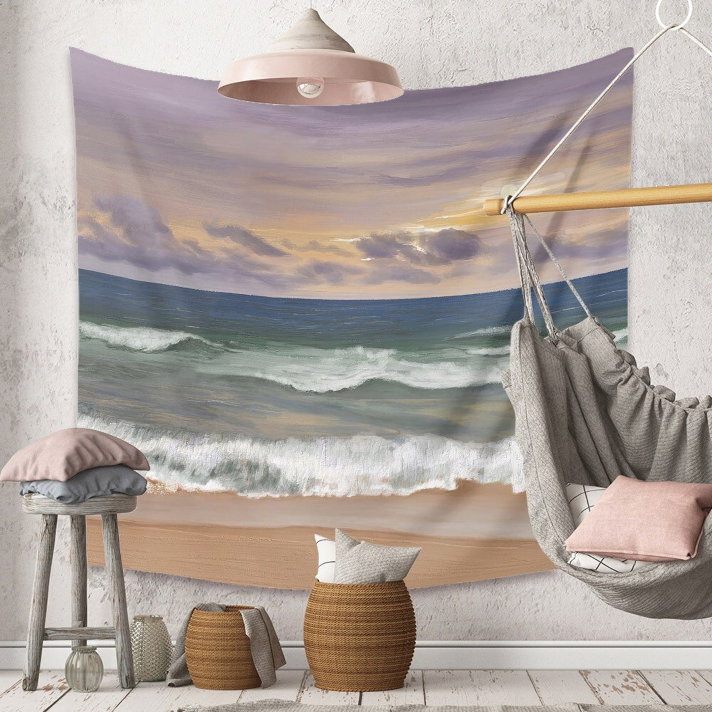 Ocean Wall Decor Tapestry, Beautiful Scenic Sea Sunset Wall Hanging, Perfect for Beach Rustic Decor, Surf Style or Coastal Décor, Office