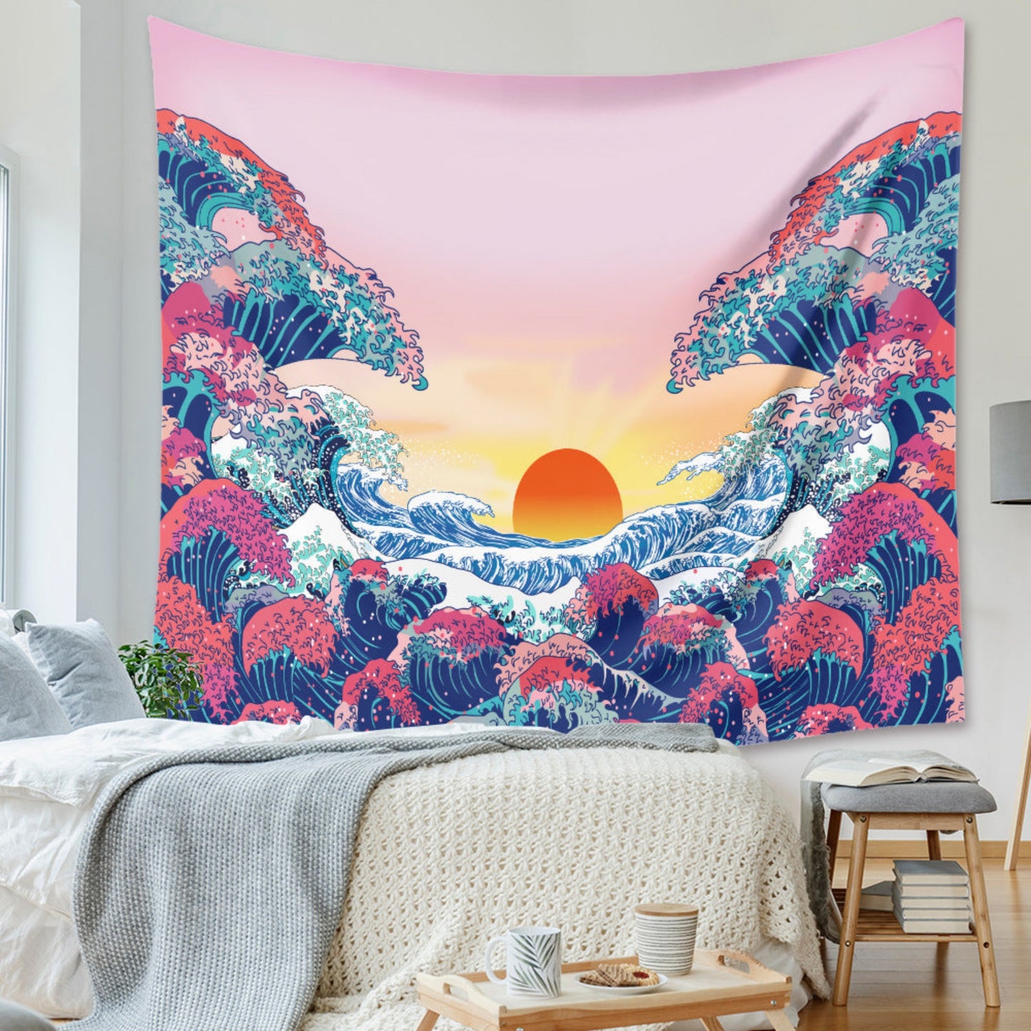 Wave off Kanagawa Tapestry, Japanese Style, Ukiyo-e Artwork, The Great Wave off Kanagawa Bohemian Wall Hanging Bedroom