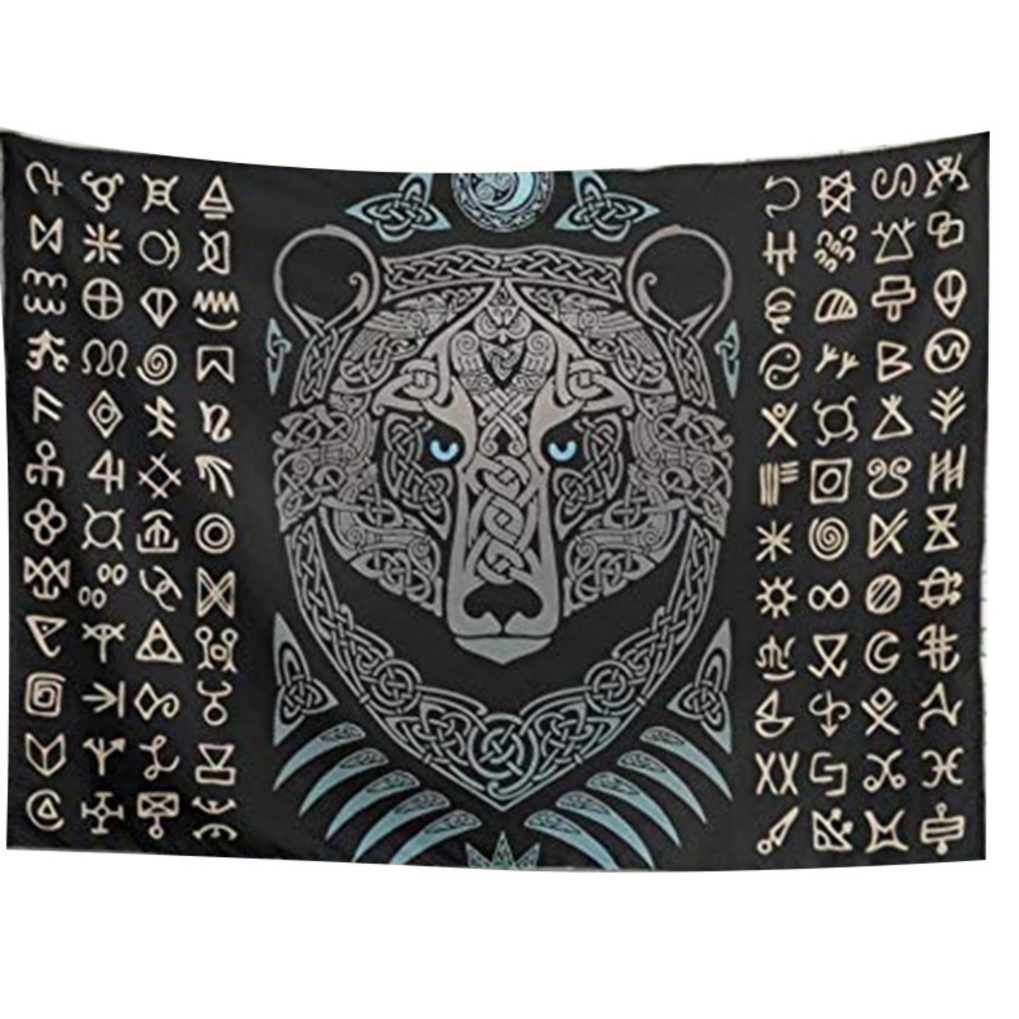 Viking Bear Tapestry Wall Hanging, Medieval Viking Black Bear, Psychedelic Norse Rune Tapestries for Living Room Bedroom Home Office Décor
