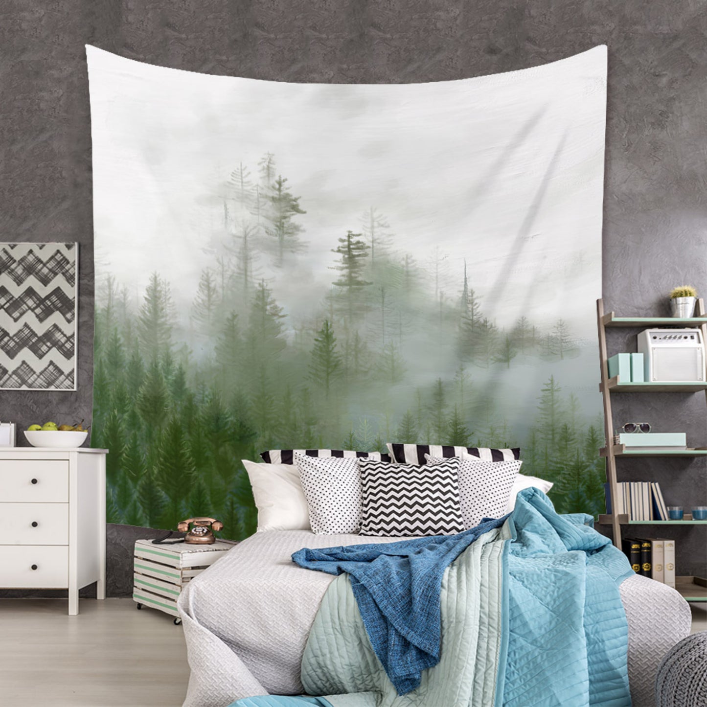 Misty Forest Art , foggy forest art, Forest Tapestry, Nature Tapestry, large dorm wall décor, psychedelic tapestry, for Bedroom Living Room