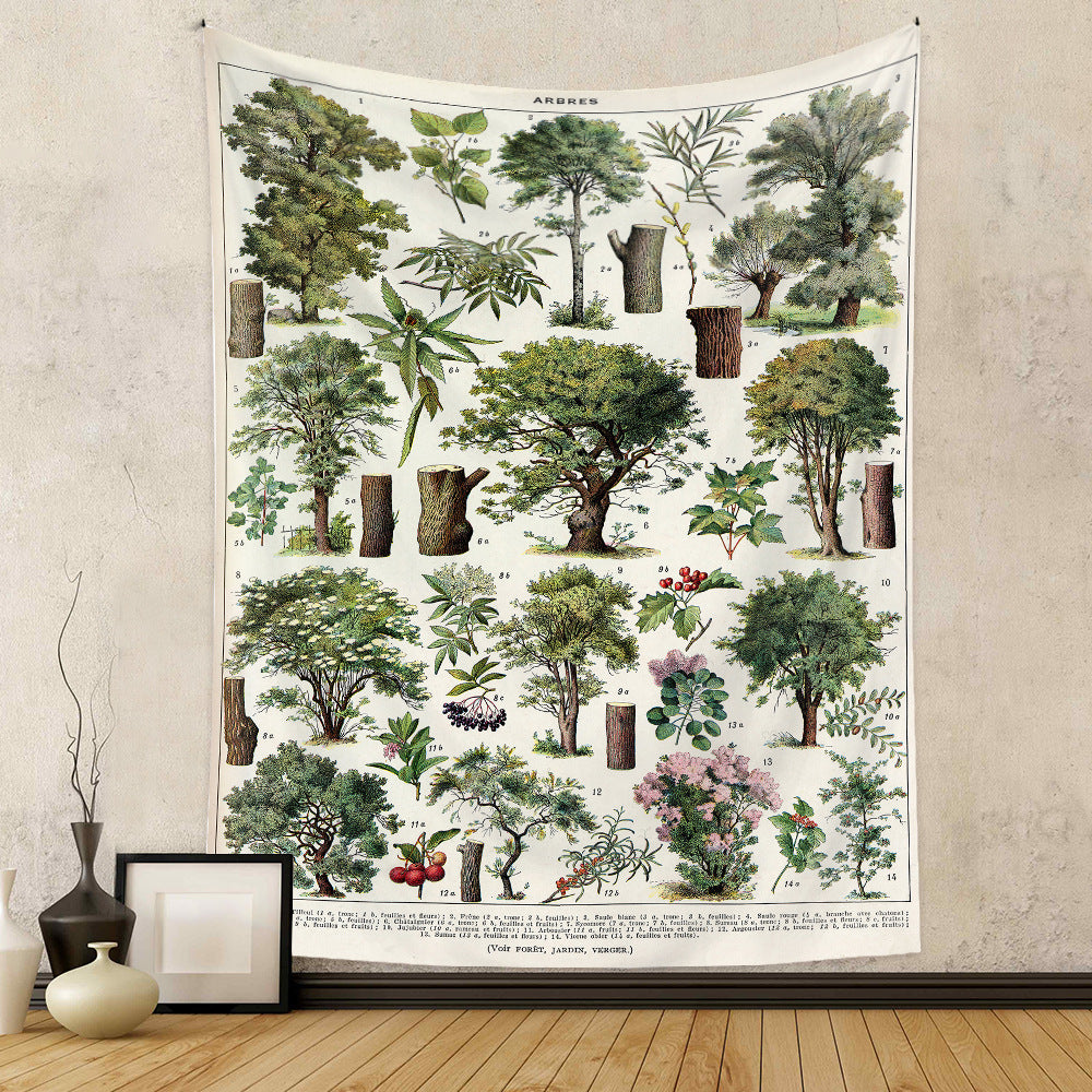 Vintage Tree Wall Tapestry, Botanical Reference Chart Plant Wall Art Prints , Nature Tapestry for Biology Classroom Science Nursery Home