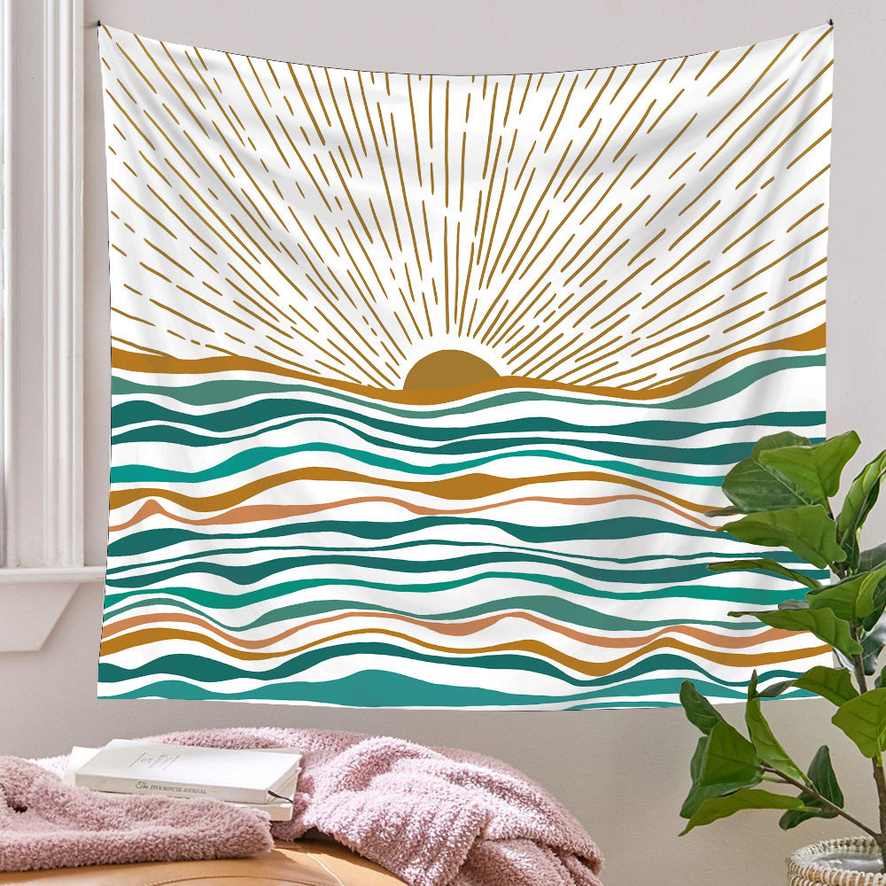 Bohemian Tapestry Wall Hanging, Boho Sun Tapestry, Wall Aesthetic Retro Décor, Minimalist Vintage Sunrise Sunset Tapestries for Bedroom