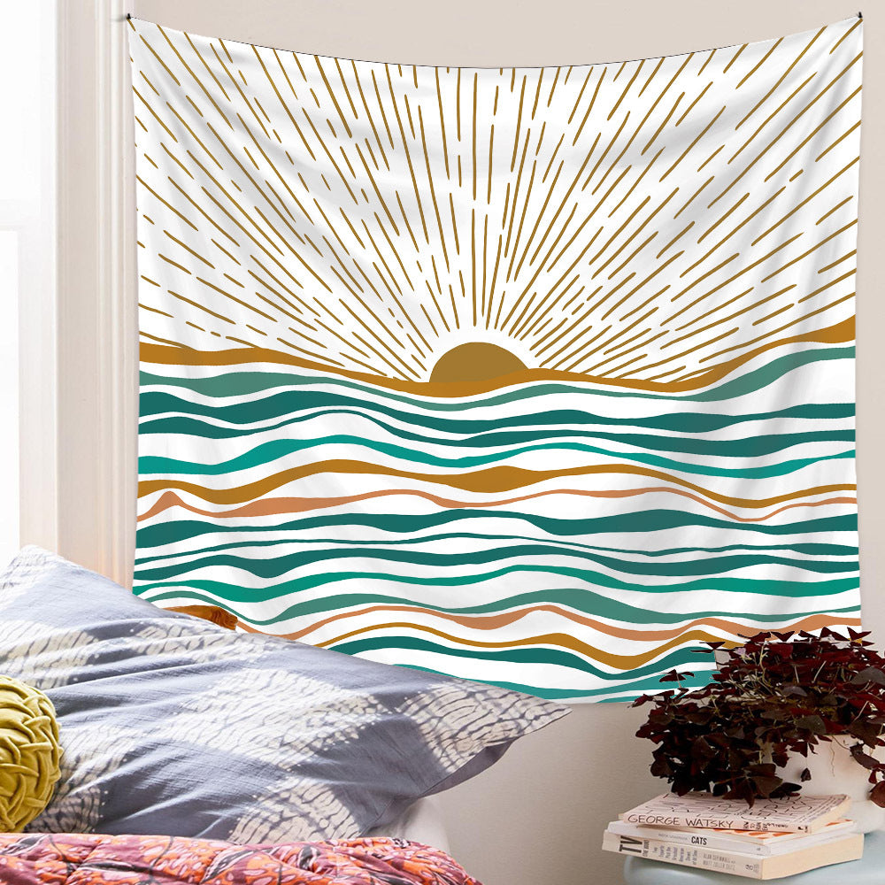 Bohemian Tapestry Wall Hanging, Boho Sun Tapestry, Wall Aesthetic Retro Décor, Minimalist Vintage Sunrise Sunset Tapestries for Bedroom