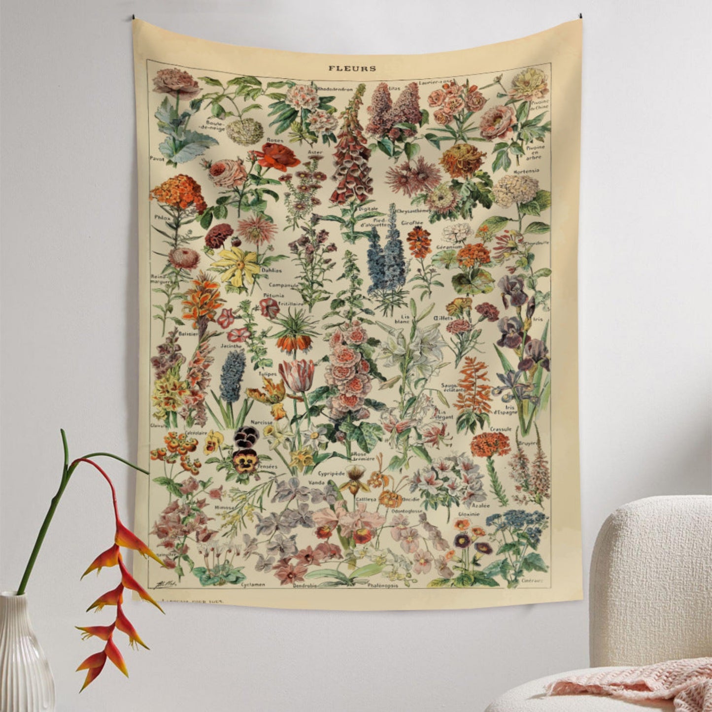 Vintage Flower Tapestry, Plant tapestry,  Botanical Print Tapestry , Herbs Tapestry, Floral  Chart Poster, Tapestries for Kitchen Bedroom