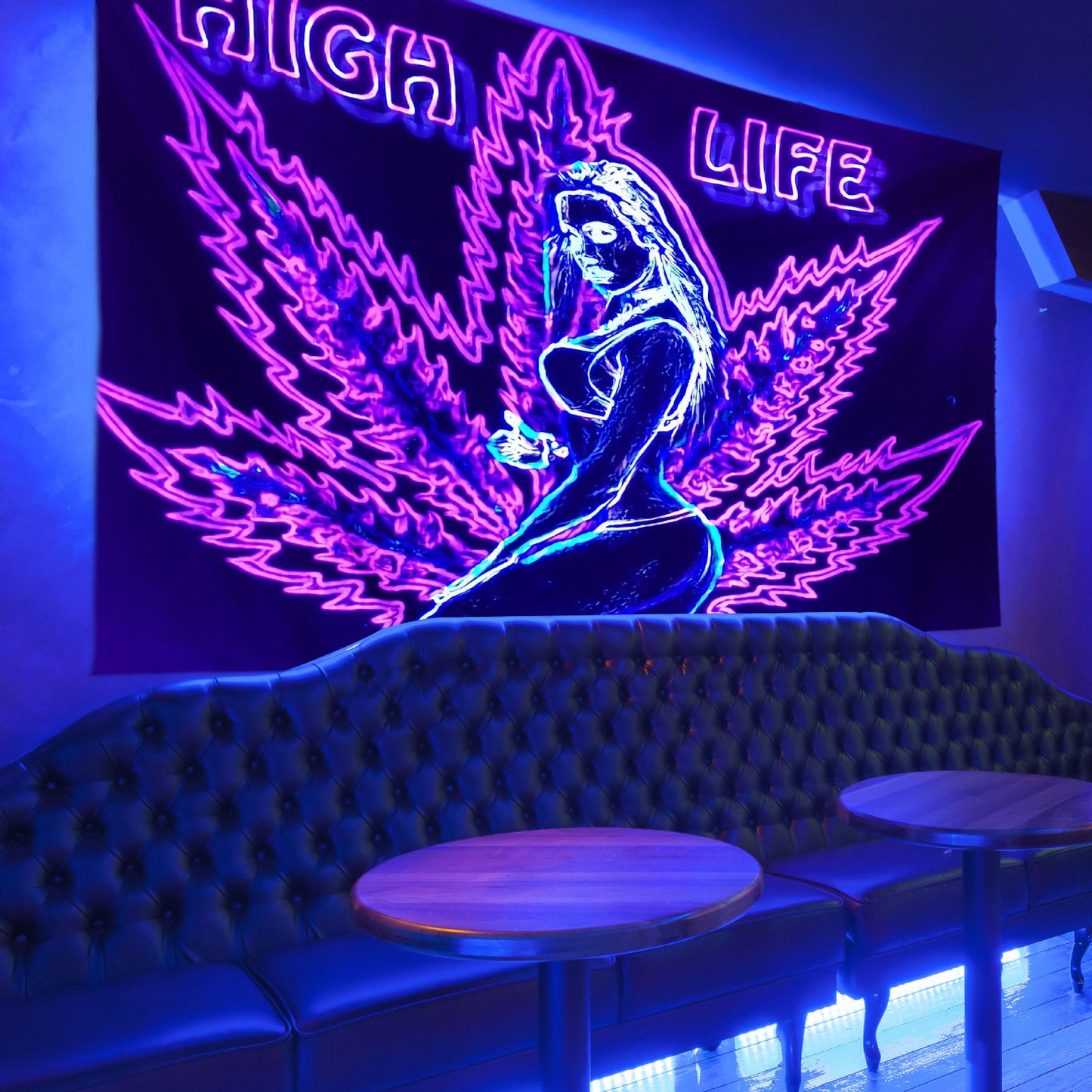 Weed Leaf Tapestry, Black Light Tapestry, Blacklight, Woman Silhouette, Trippy Wall Hanging, Glow in The Dark Poster