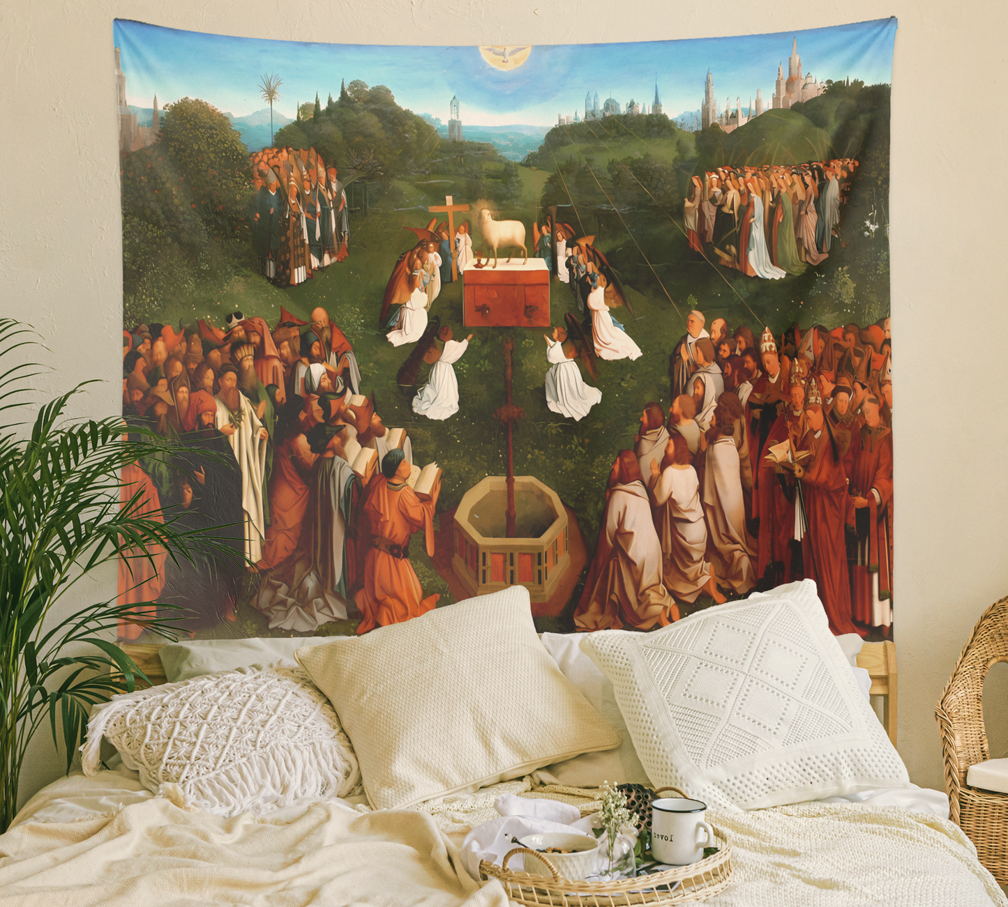 Jan Van Eyck, Ghent Altarpiece, Adoration of the Lamb Tapestry Wall Hanging, Famous Paintings Wall Art Print, Bedroom, Dorm