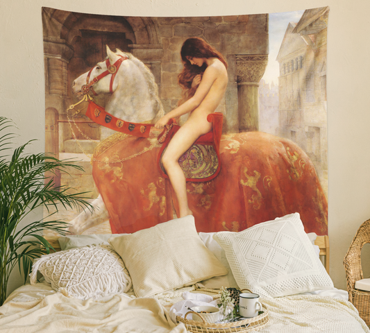Lady Godiva, Medieval Tapestry Wall Hanging, John Collier ,Pre-Raphaelite, Vintage Artwork, Reproduction for Bedroom Dorm