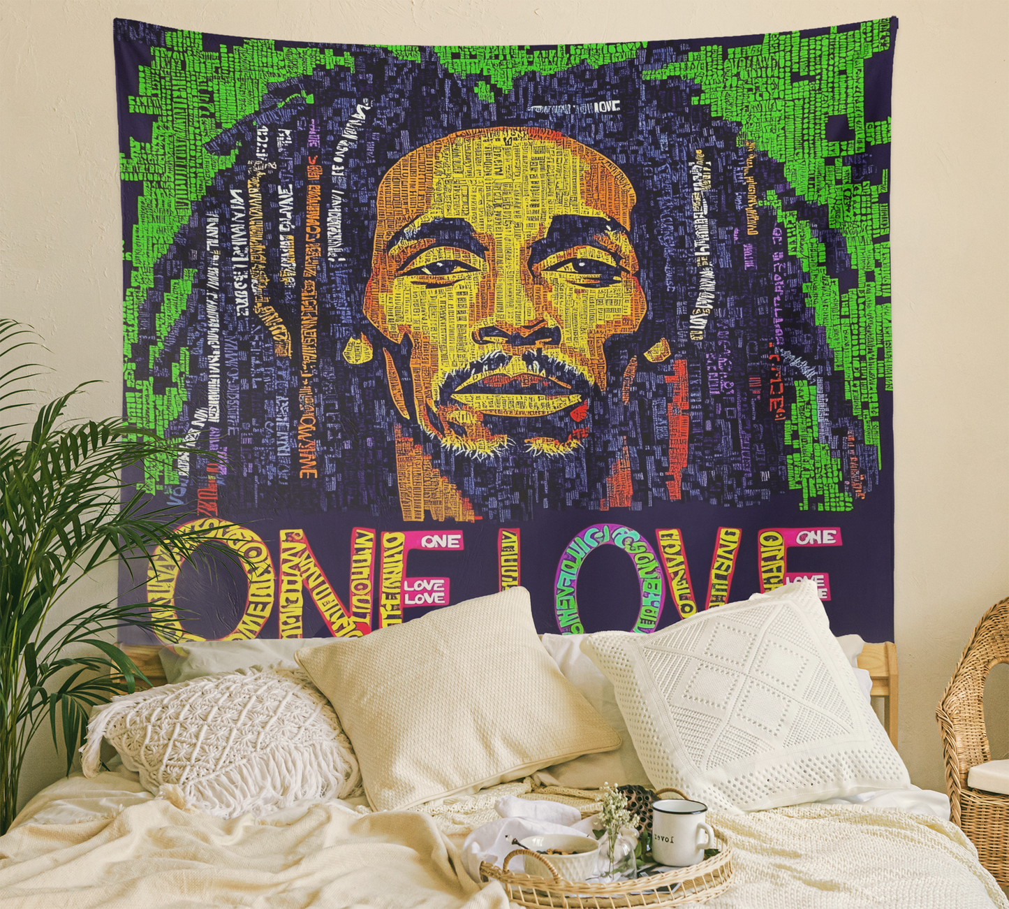 Bob Marley One Love Tapestry, Bob Marley One Love Wall Hanging, Bobmarley Quote Poster, Reggae Music Art, Rastafarian Flag for Dorm, Bedroom