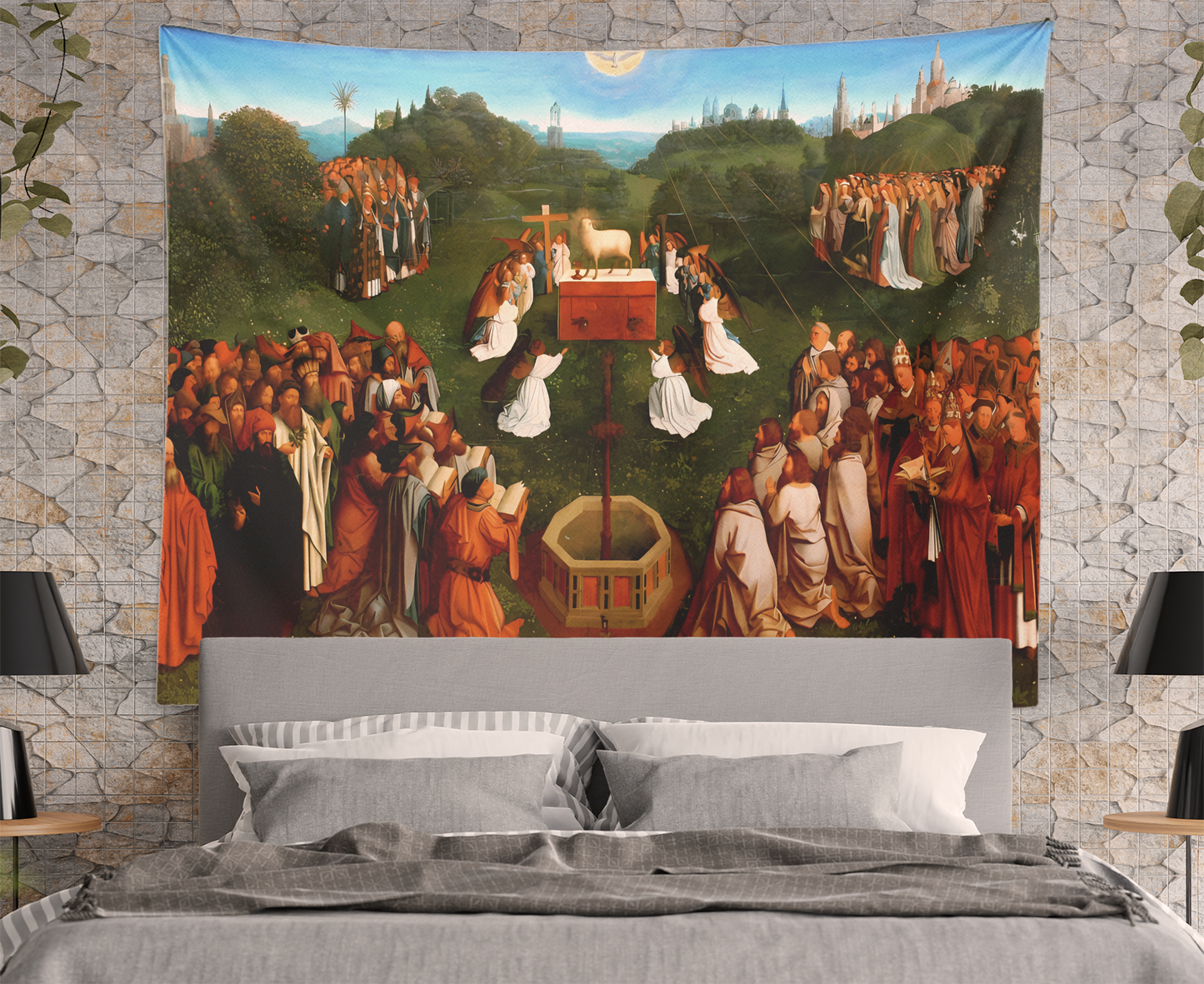 Jan Van Eyck, Ghent Altarpiece, Adoration of the Lamb Tapestry Wall Hanging, Famous Paintings Wall Art Print, Bedroom, Dorm